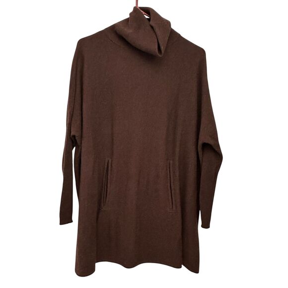 Garnet Hill Brown Wool Cashmere Cowl Lagenlook Tunic Sweater Kangaroo Pouch M - Picture 1 of 7